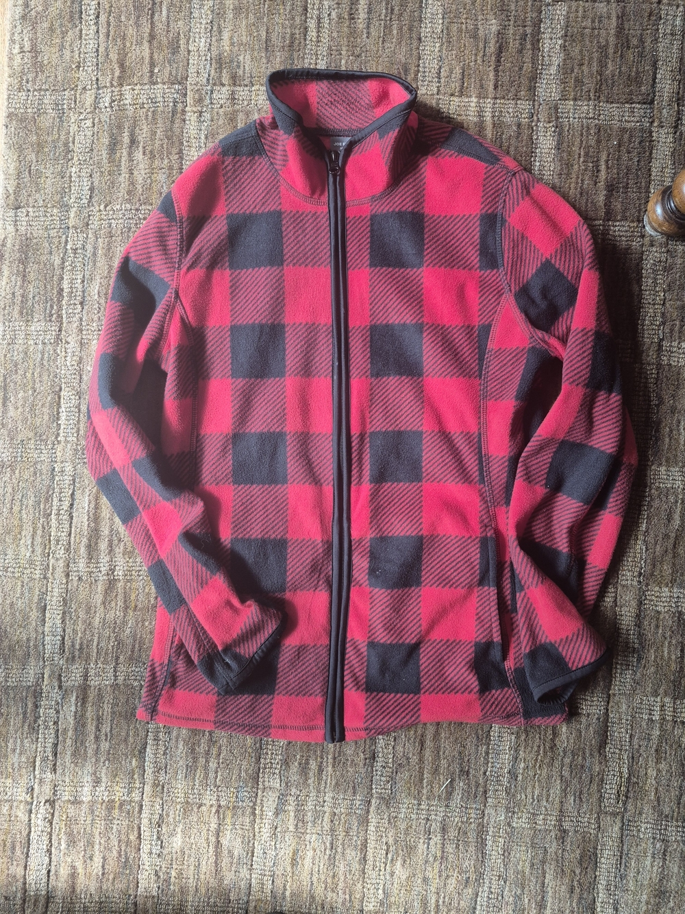 Joe Fresh Red and Black Buffalo Plaid Cozy Fotted Fleece Top - Full Zip Size M